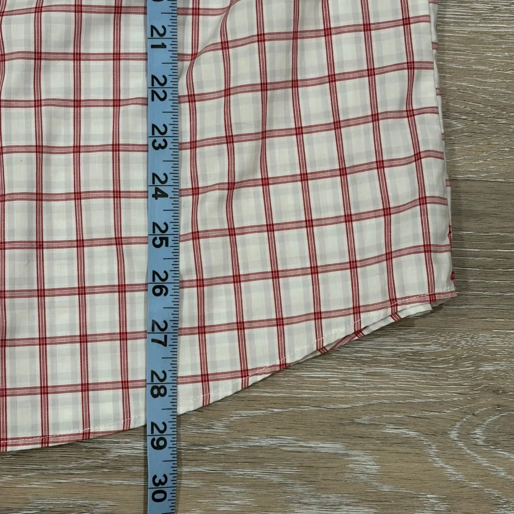 Haggar White Button-Down Shirt with Red Windowpane Plaid‎